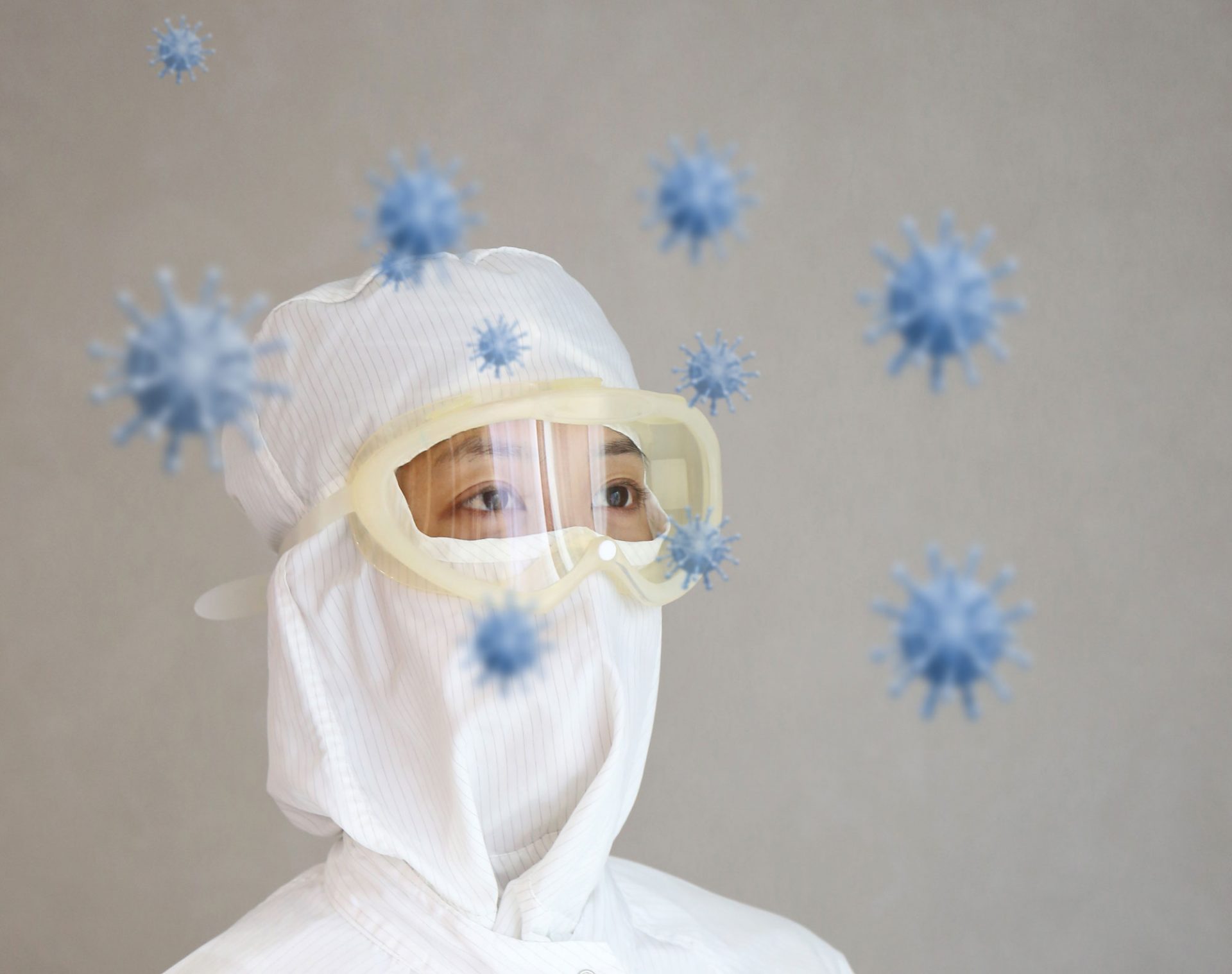 Person omringet av virus