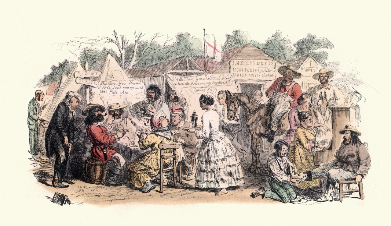 Karikatur av britisk bosetting i Australia i 1850 tegnet av illustratøren John Leech