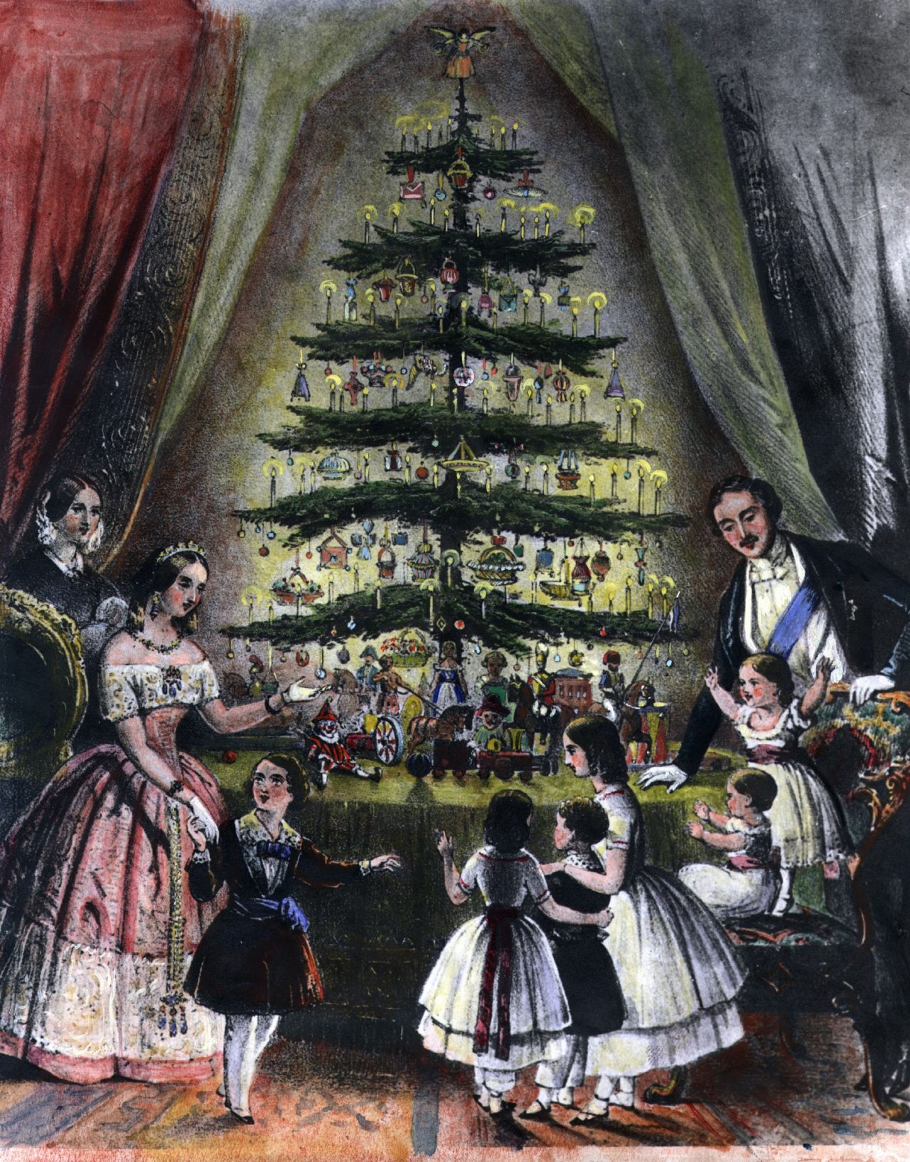 Illustrasjon av Dronning Victoria av England, Prince Albert og deres barn, desember 1848.
