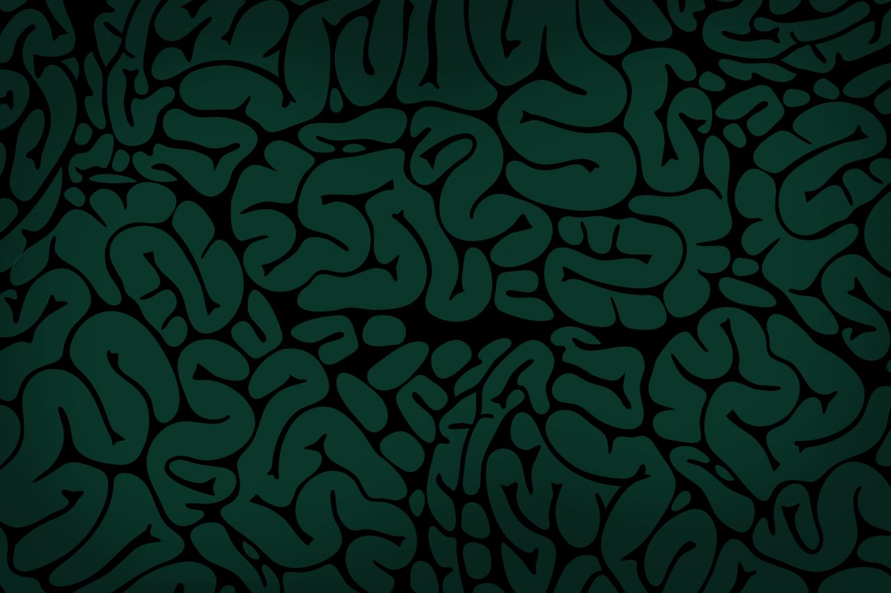 Hjernestruktur i sort og grønt