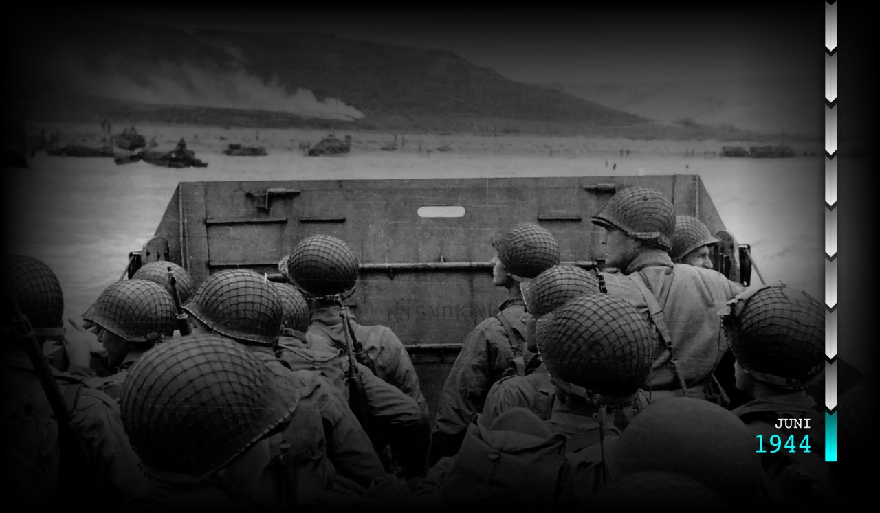 Amerikanske soldater gjøre seg klare til å invadere stranden i Normandie under 2. verdenskrig