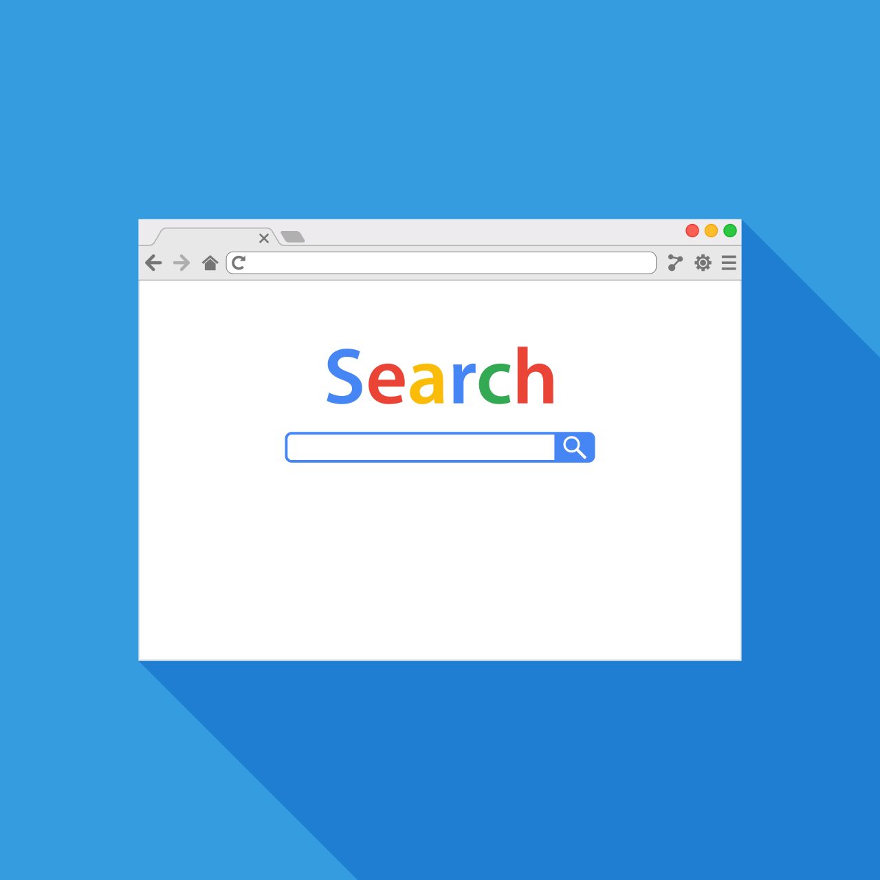 Søkemotor på internett der det står Search med samme farger som i Google.