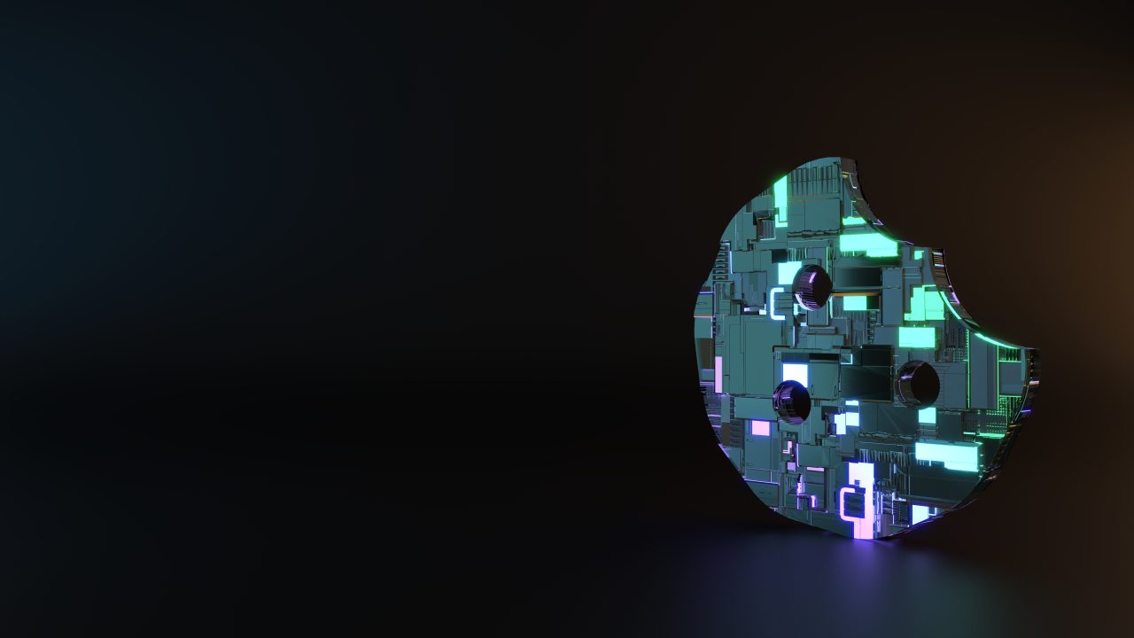 En illustrasjon av en kjeks med grove piksler slik at den ser ut som en del av et programmeringsspråk.