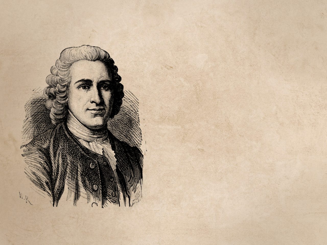 Tegning av Jean-Jacques Rousseau på gammelt papir
