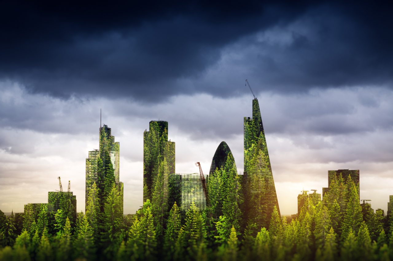 London skyline dekket med trær