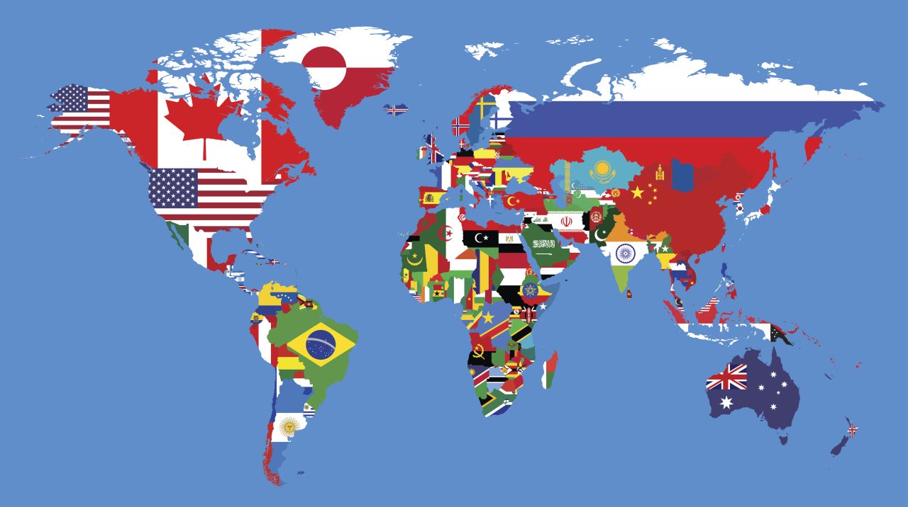 Verdenskart der hvert land er fargelagt som sitt eget flagg.