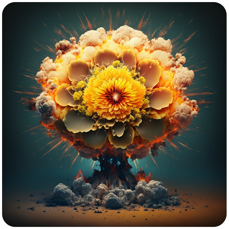 Eksplosjon fra en atombombe bestående av blomster.