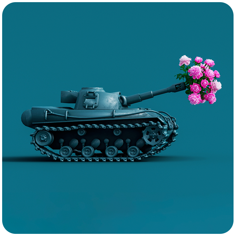 Leke-tanks som skyter ut en blomsterbukett