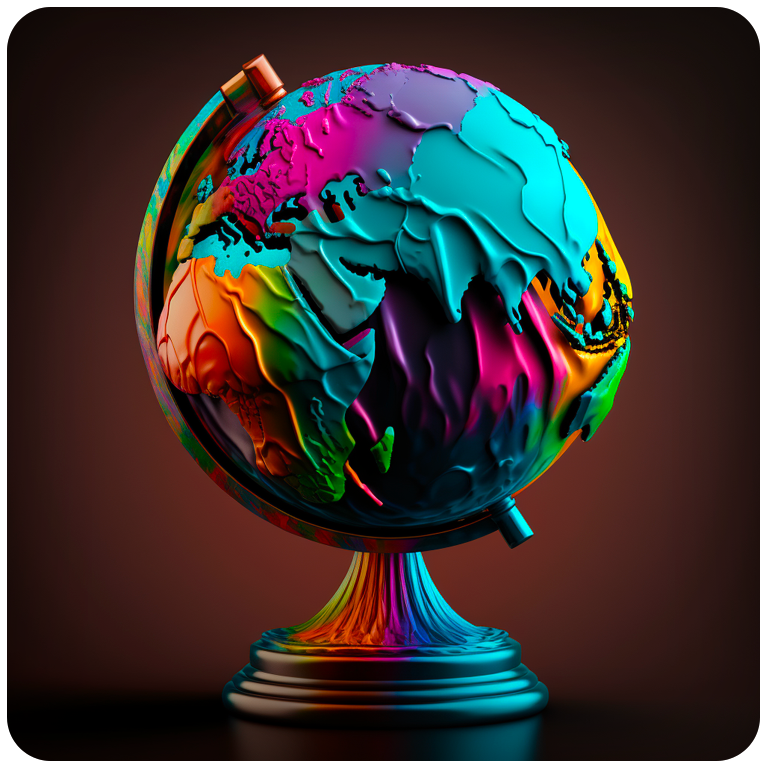 En globus laget av maling i alle farger