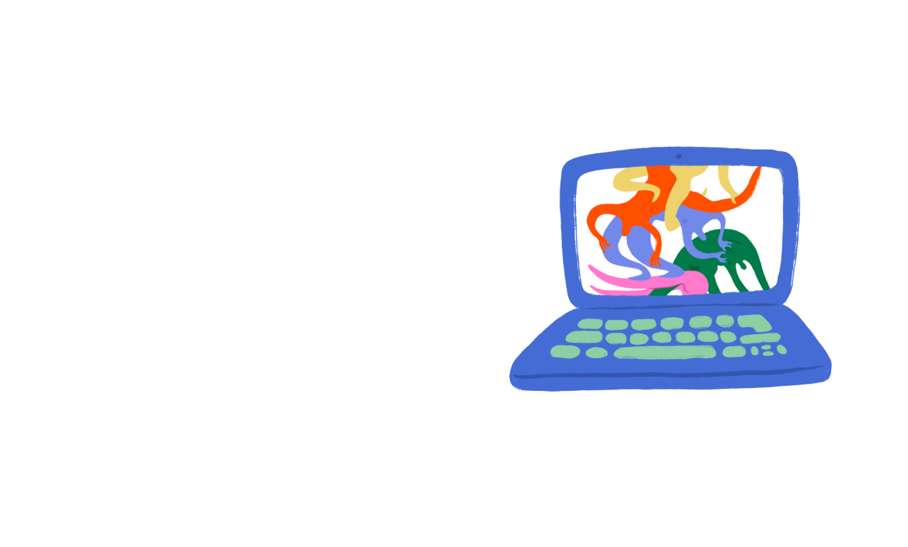 Laptop som viser en stilisert illustrasjon av pornografi.