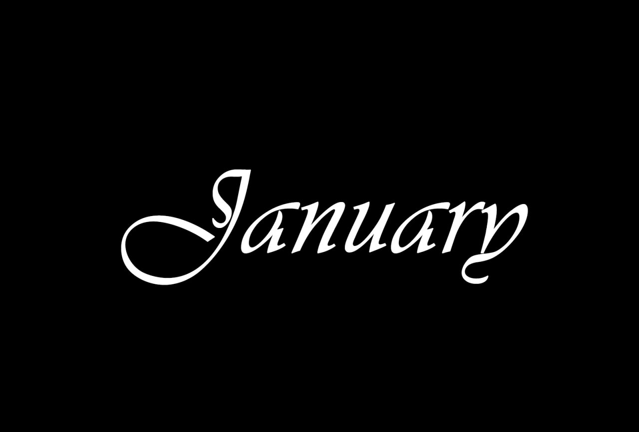 The month January written in white on a black background