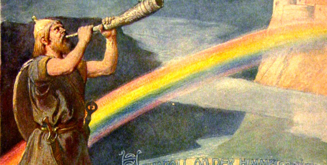 Heimdall vokter broen Bifrost fra Midgard til Åsgård