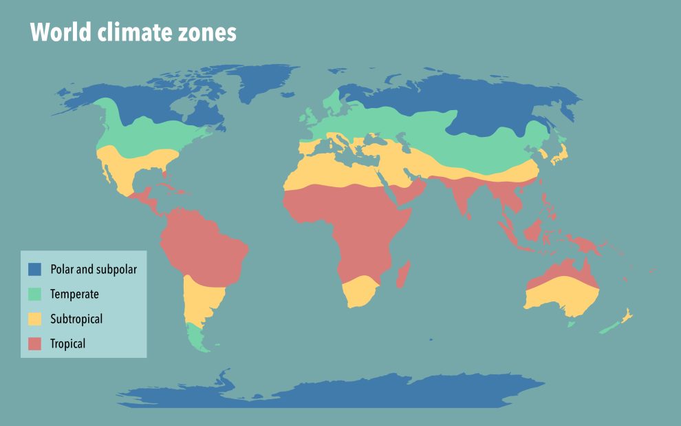 Illustrasjon av kart som viser jordas klimasoner.