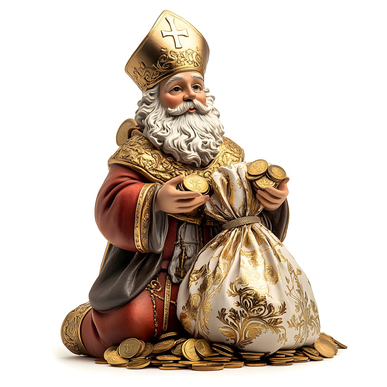 St. Nikolas med en sekk full av gaver.