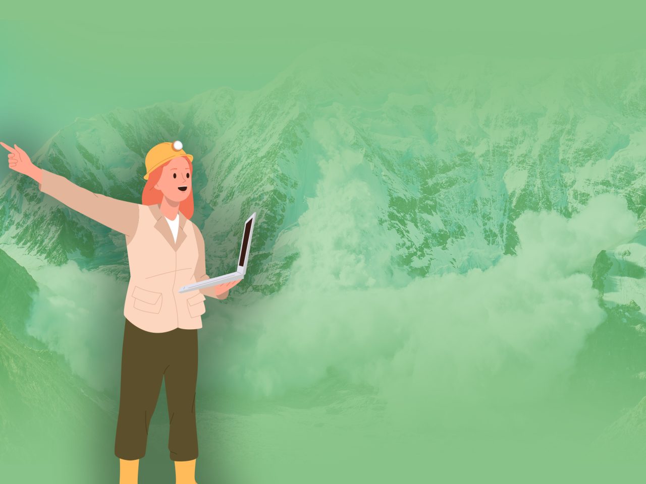 Illustrasjon av en geoforsker som står og peker