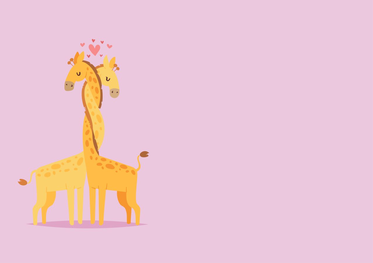 Illustrasjon av to giraffer som klemmer hverandre med kjærlighet
