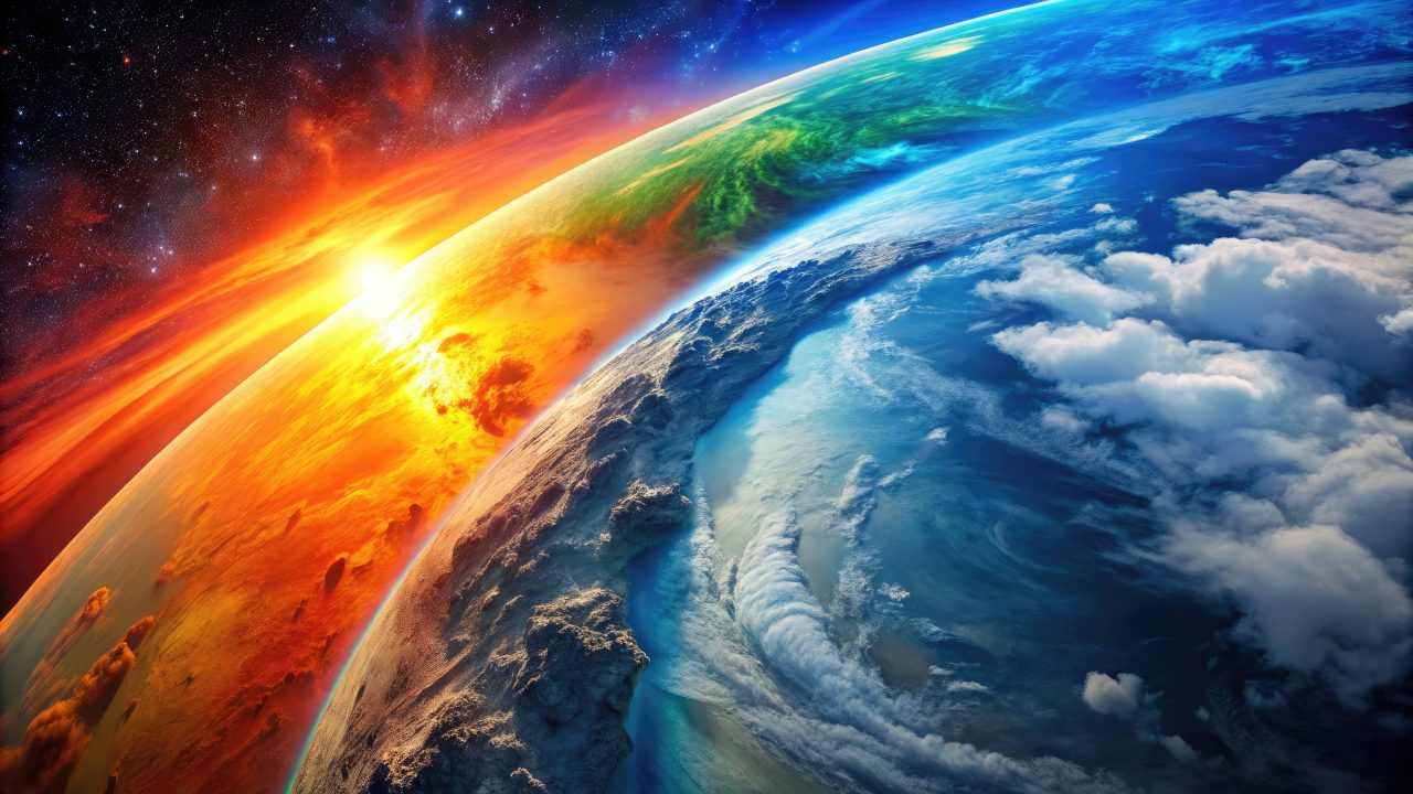 Visuell fremstilling av jordas fem lag med atmosfære.