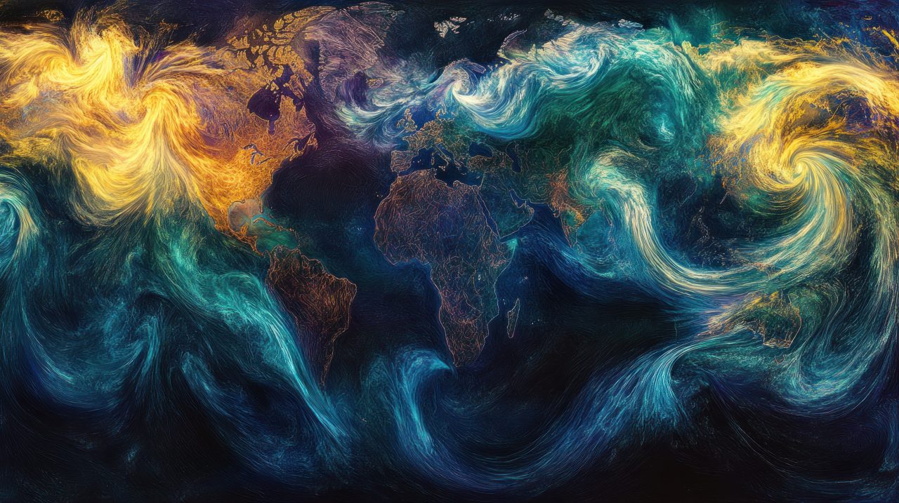 Abstrakt illustrasjon av globale vindstrømmer