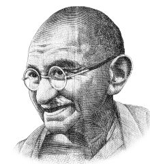 Portrett av Mahatma Gandhi fra en indisk rupi
