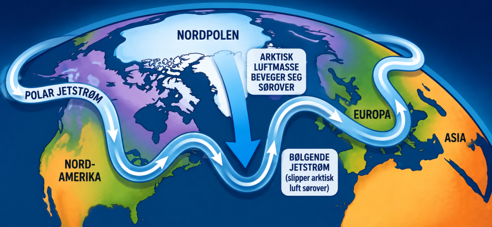 Illustrasjon som viser polarfronten over en jordklode.