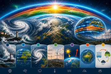 Jorda med atmosfære, solenergi og globale systemer